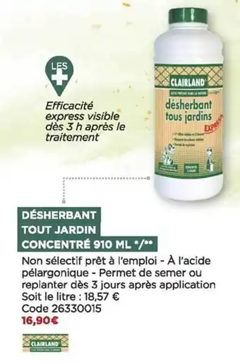 Bricomarché Désherbant tout jardin concentré 910ml clairland offre