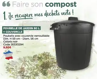 Bricomarché Poubelle de jardin 80l + couvercle offre
