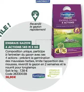 Engrais gazon 4 actions 140 m 5 kg fertiligène