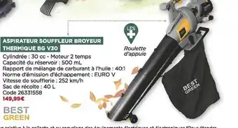 Bricomarché Aspirateur souffleur broyeur thermique bg v30 best green offre