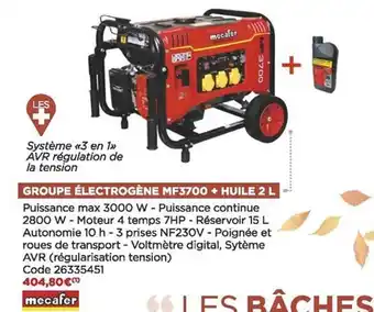Bricomarché Groupe électrogène mf3700 + huile 2l mecafer offre