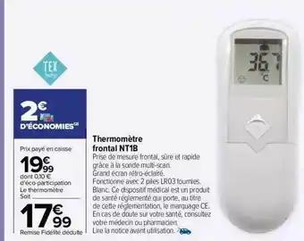 Carrefour Thermomètre frontal nt1b tex baby offre