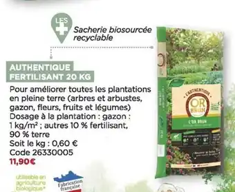 Bricomarché Authentique fertilisant 20 kg or brun offre