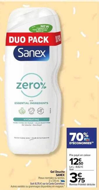 Carrefour Gel douche sanex offre