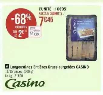 Langoustines entières crues surgelées casino