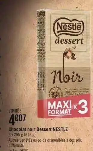 Géant Casino Chocolat noir dessert nestlé offre