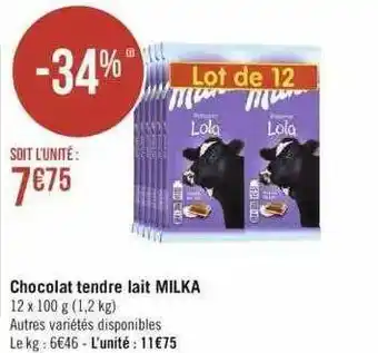 Géant Casino Chocolat tendre lait milka offre