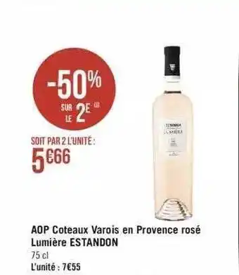 Géant Casino Aop côteaux varois en provence rosé lumière estandon offre