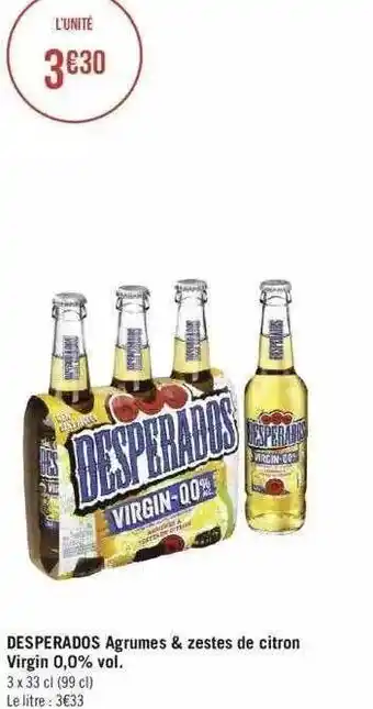Géant Casino Desperados agrumes & zestes de citron virgin 0,0% vol. offre