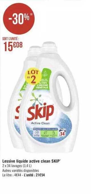 Géant Casino Lessive liquide active clean skip offre