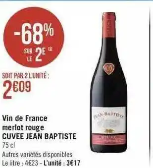 Vin de france merlot rouge cuvée jean baptiste