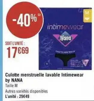 Géant Casino Culotte menstruelle lavable intimewear by nana offre