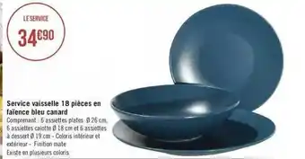 Service vaisselle 18 pièces en faïence bleu canard