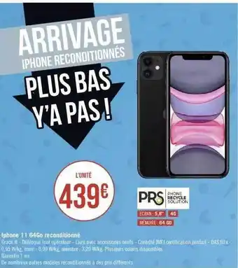 Géant Casino Iphone 11 64 go reconditionné offre