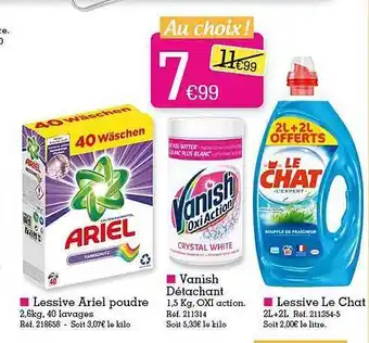 Kandy Lessive ariel poudre, vanish détachant, lessive le chat offre