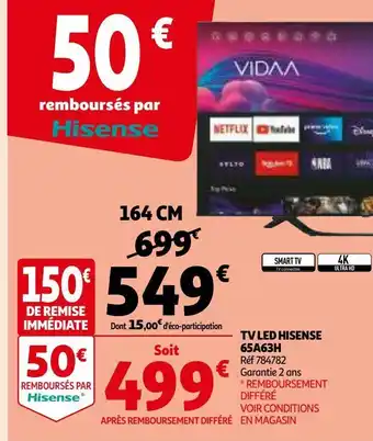 Auchan Tv led hisense 65a63h offre
