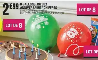 La Foir'Fouille 8 Ballons Joyeux Anniversaire Chiffres offre