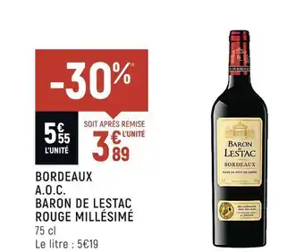 Spar Baron de lestac bordeaux a.o.c. rouge millésimé offre