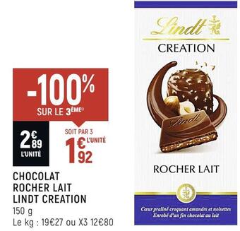 Spar Lindt creation chocolat rocher lait offre