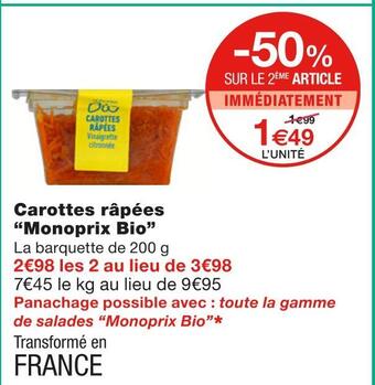 Monoprix Monoprix bio carottes râpées offre