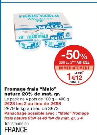 Monoprix Malo fromage frais nature 20% de mat. gr. offre