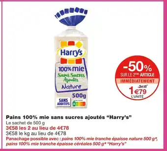 Monoprix Harry’s pains 100% mie sans sucres ajoutés offre