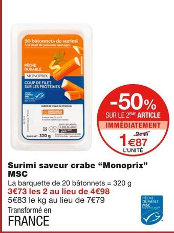 Monoprix Monoprix surimi saveur crabe msc offre