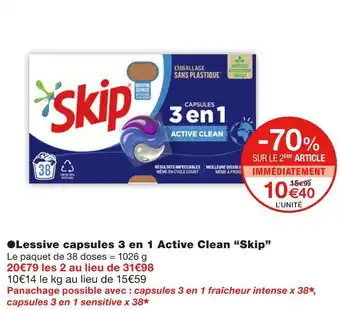 Monoprix Skip lessive capsules 3 en 1 active clean offre