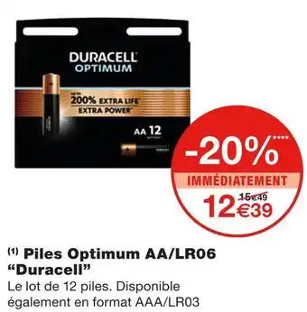 Monoprix Duracell piles optimum aa/lr06 offre