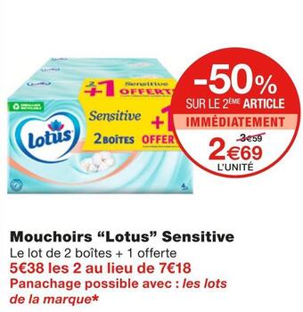 Monoprix Lotus mouchoirs sensitive offre