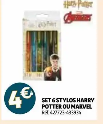 Auchan Set 6 stylos happy potter ou marvel offre