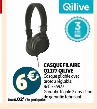 Auchan Casque filaire q1177 qilive offre