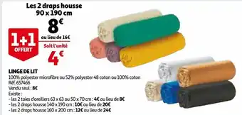 Auchan Linge de lit les 2 draps housse 90 x 190 cm offre