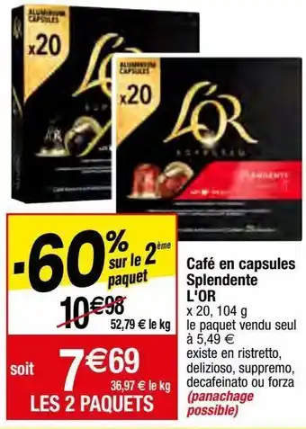 Migros Capsules de café l'or offre