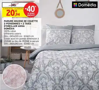 Intermarché Parure housse de couette 2 personnes + 2 taies d'oreiller anna offre
