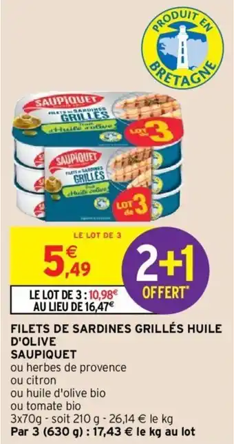 Intermarché SAUPIQUET filets de sardines grillés huile d'olive offre