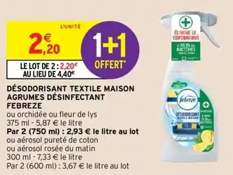 Intermarché Désodorisant textile maison agrumes désinfectant febreze offre