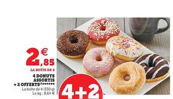 Super U 4 donuts assortis + 2 offerts offre