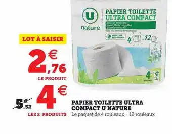 Super U Papier toilette ultra compact u nature offre