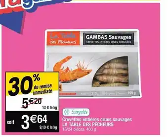 Crevettes entières crues sauvages la table des pêcheurs