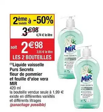 Cora x Carrefour Liquide vaisselle purs secrets fleur de pommier et feuille d'aloé vera mir offre