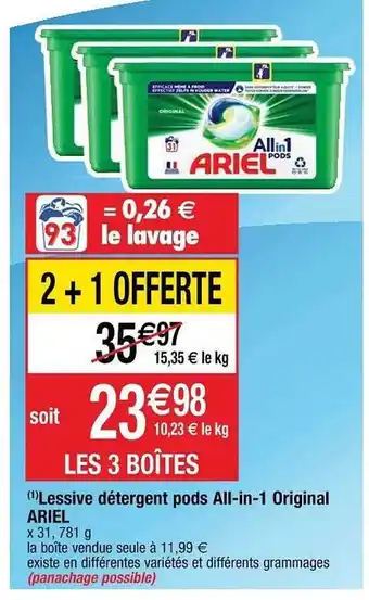 Cora x Carrefour Lessive détergent pods all-in-1 original ariel offre