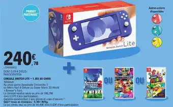 E.Leclerc Console switch lite + 1 jeu au choix nintendo offre