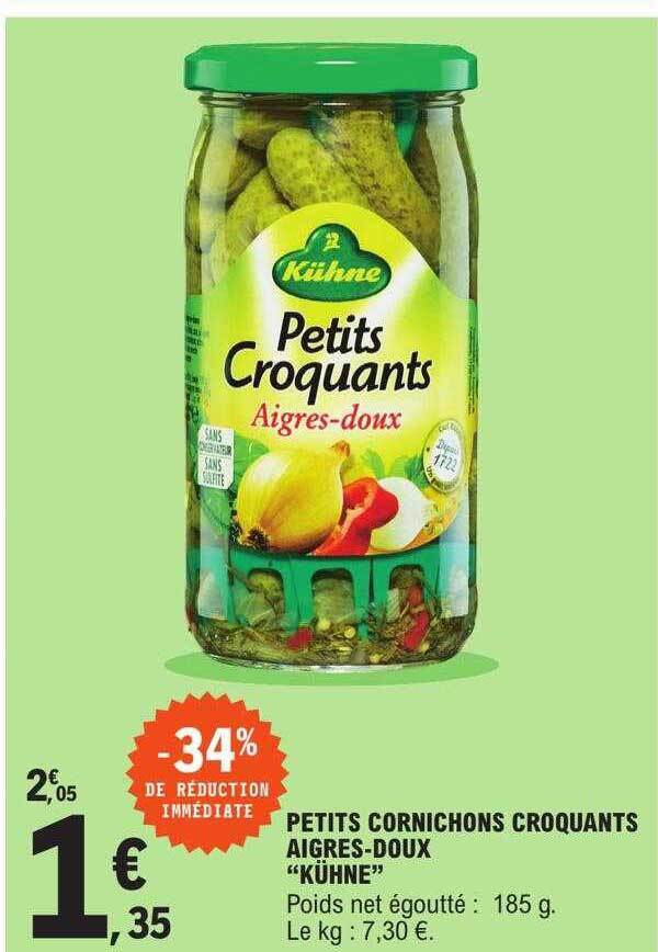 Promo Petits cornichons croquants aigresdoux chez E.Leclerc