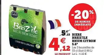 Super U Bière breiz'île rhum citron 5.6° offre