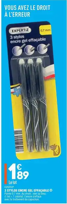 ALDI Expertiz 3 Stylos Encre Gel Effaçable offre