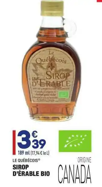 ALDI Le Québécois Sirop D'érable Bio offre