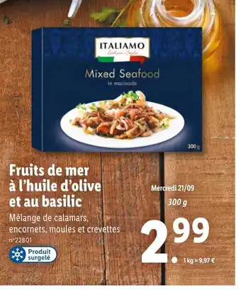 Lidl Fruits de mer à l'huile d'Olive Et Au Basilic offre