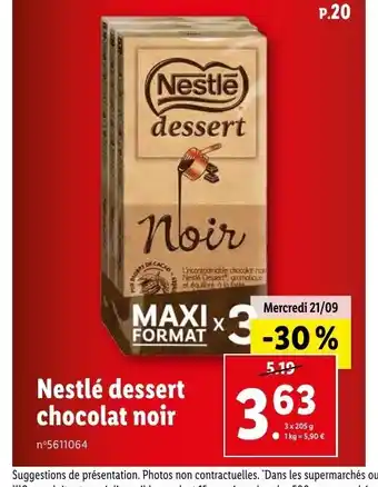 Lidl Nestlé Dessert Chocolat Noir offre