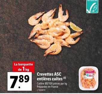 Lidl Crevettes ASC Entières Cuites offre